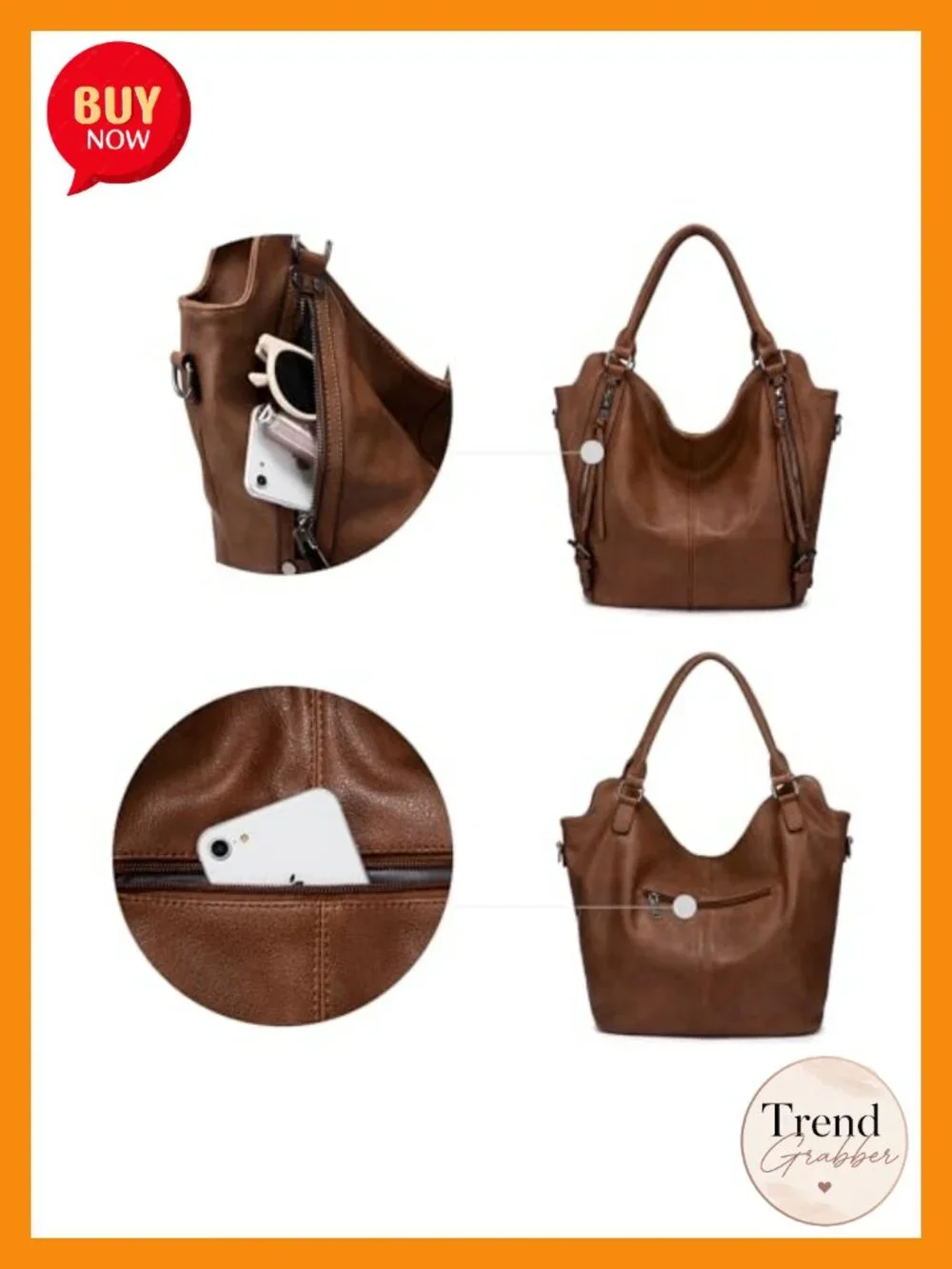 PU Leather Large Hobo Tote Shoulder Bag Adjustable Strap